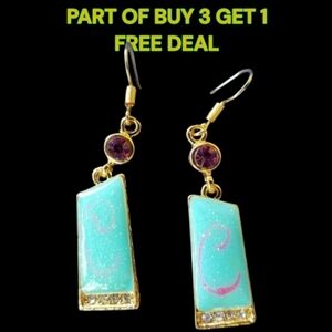 Sparkly Resin with Pink Swirls Dangle Earrings Light Turquoise Bluish - NWOT